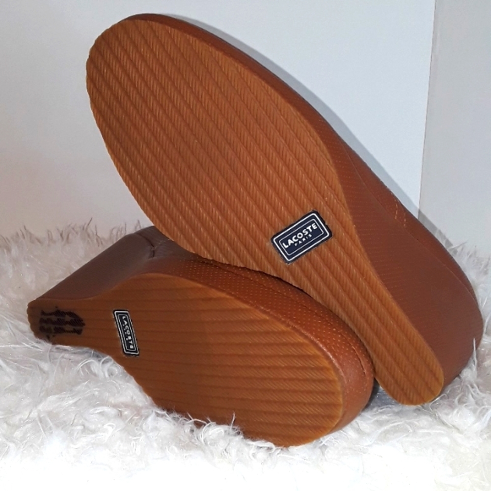 🐊Lacoste Paris Brown Leather Wedge Shoes. Women's Size: 7.5 - Picture 6 of 13
